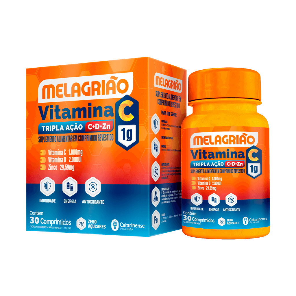 Melagrião® Vitamina C 1g Tripla Ação C+D+Zn 30 comprimidos - Melagrião